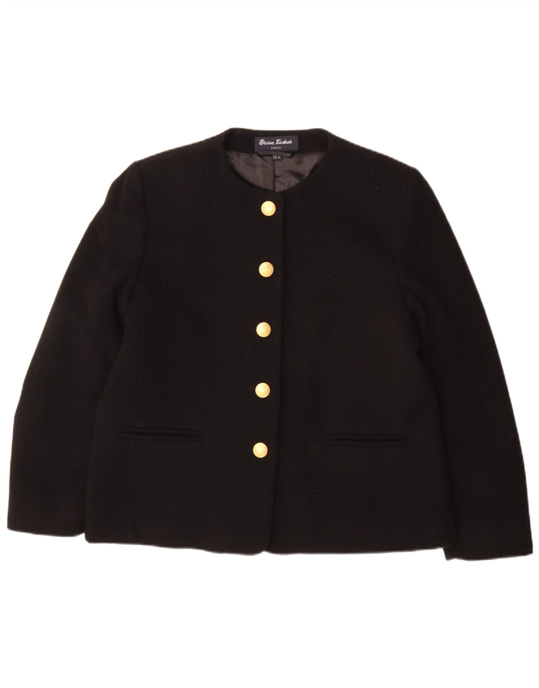Brian Tucker Womens 5 Button Blazer Jacket UK 14 Large Black Wool