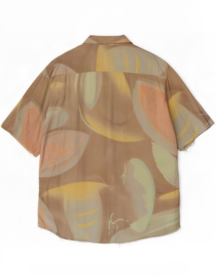 Vintage Mens Abstract Pattern Short Sleeve Shirt XL Brown