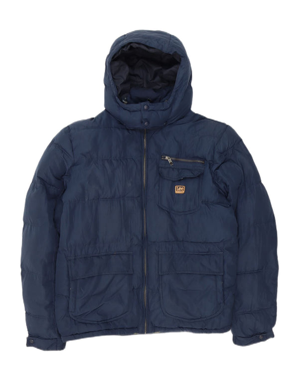 Lee Mens Hooded Padded Jacket UK 44 XL Navy Blue Polyester