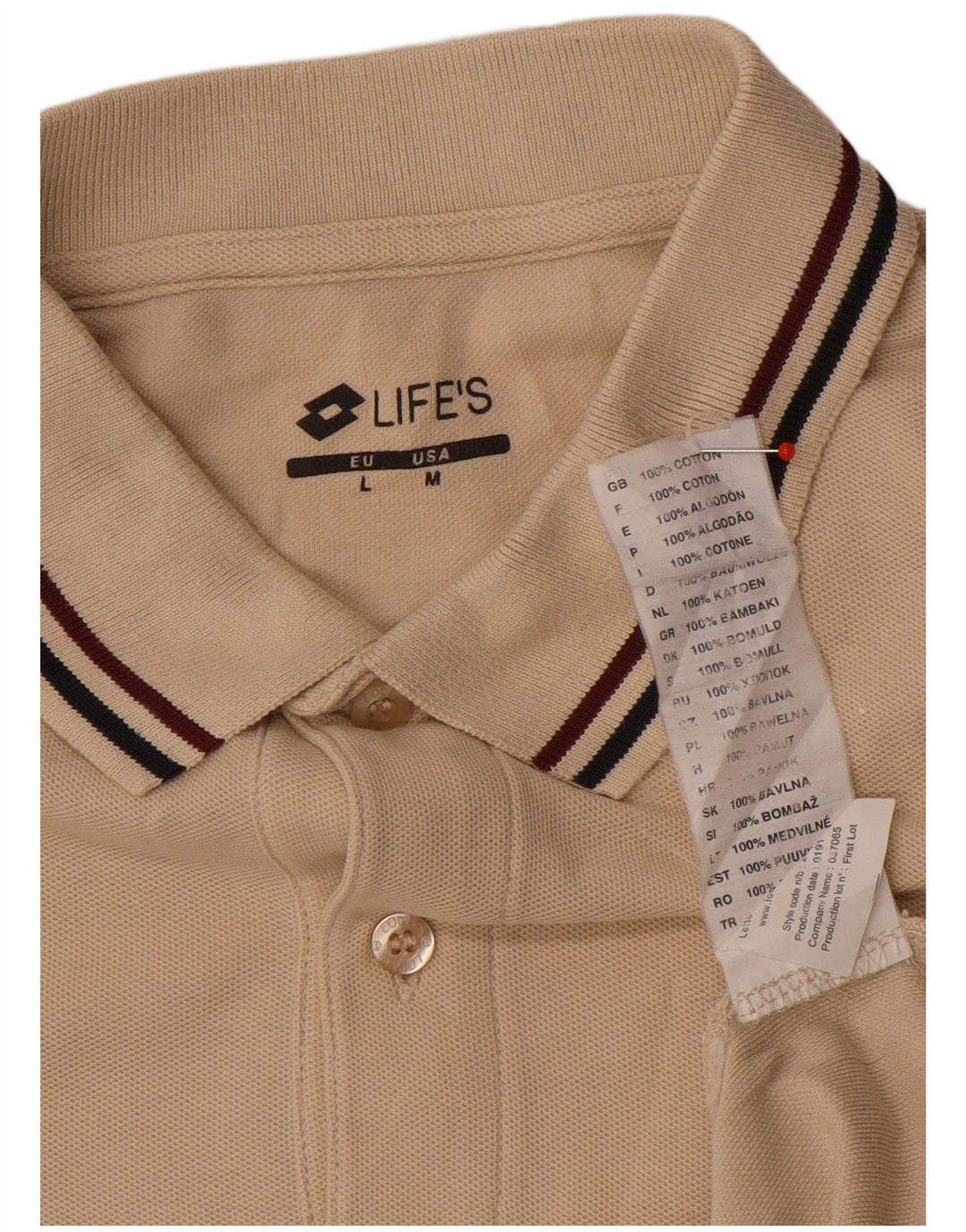 Lotto Mens Polo Shirt Large Beige Cotton