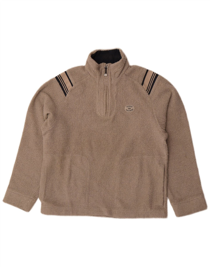 Sergio Tacchini Mens Zip Neck Fleece Jumper Medium Grey Striped