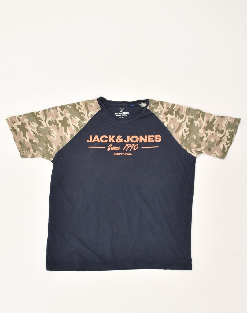 JACK & JONES Boys Graphic T-Shirt Top 15-16 Years Navy Blue Colourblock | Vintage Jack & Jones | Thrift | Second-Hand Jack & Jones | Used Clothing | Messina Hembry 