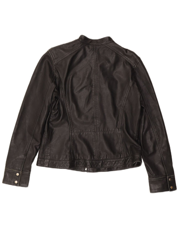 MONSOON Womens Leather Jacket UK 14 Large Black Leather