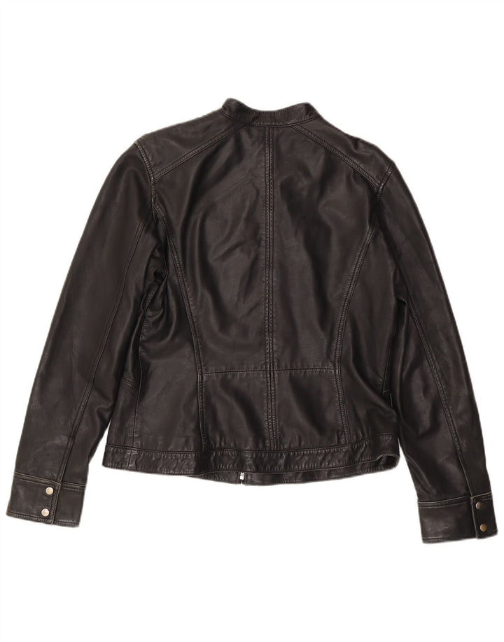 MONSOON Womens Leather Jacket UK 14 Large Black Leather