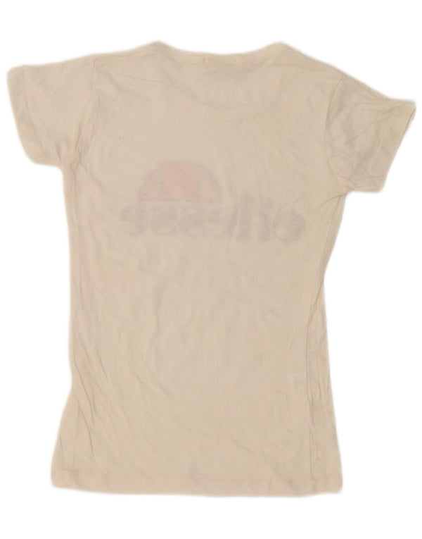 Ellesse Womens Graphic T-Shirt Top UK 12 Medium Off White