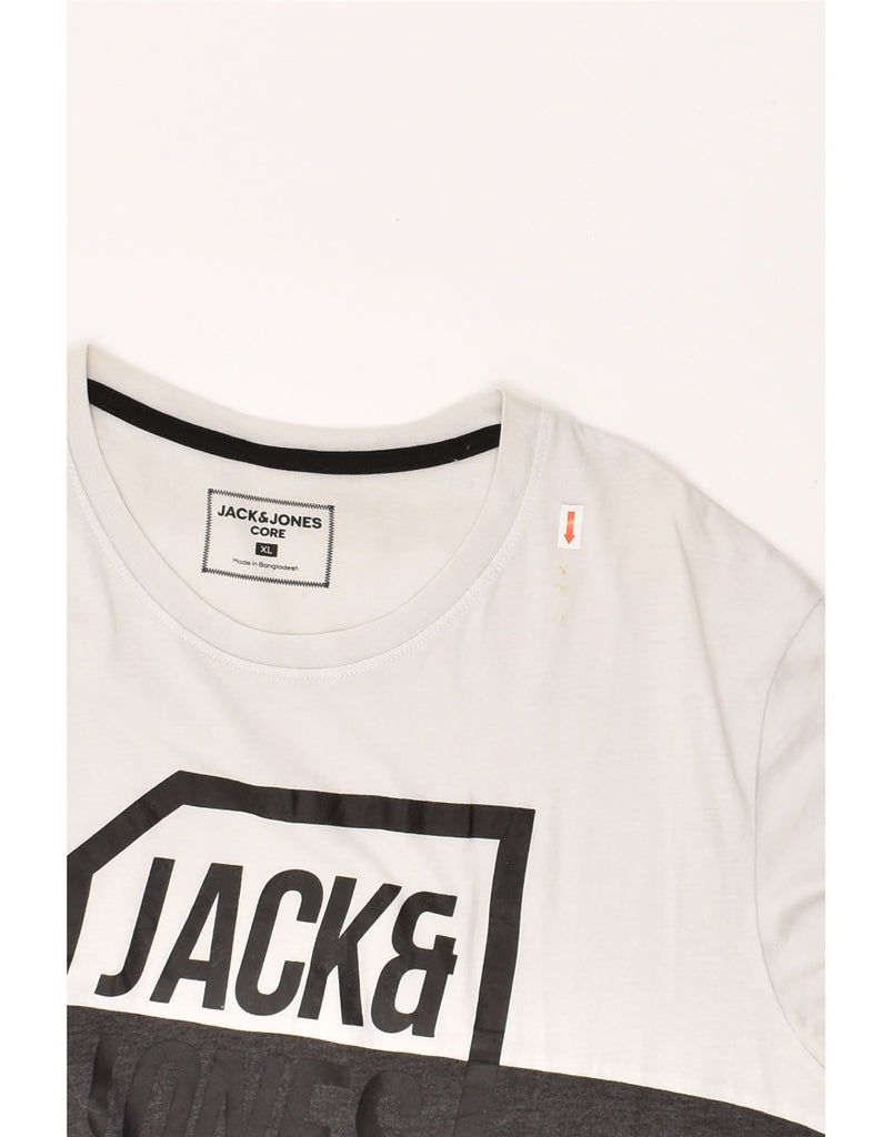 JACK & JONES Mens Core Graphic T-Shirt Top XL White Colourblock Cotton | Vintage Jack & Jones | Thrift | Second-Hand Jack & Jones | Used Clothing | Messina Hembry 