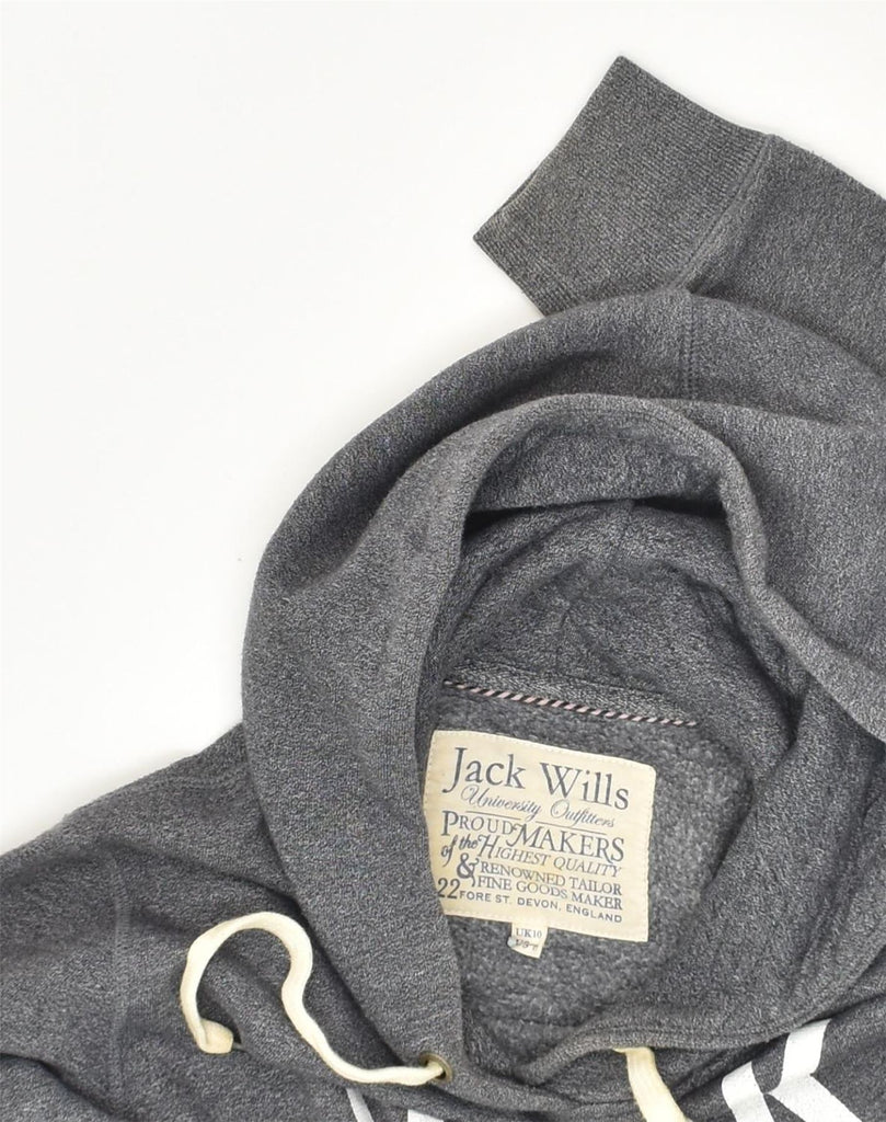 JACK WILLS Womens Graphic Hoodie Jumper UK 10 Small Grey Polyester | Vintage Jack Wills | Thrift | Second-Hand Jack Wills | Used Clothing | Messina Hembry 