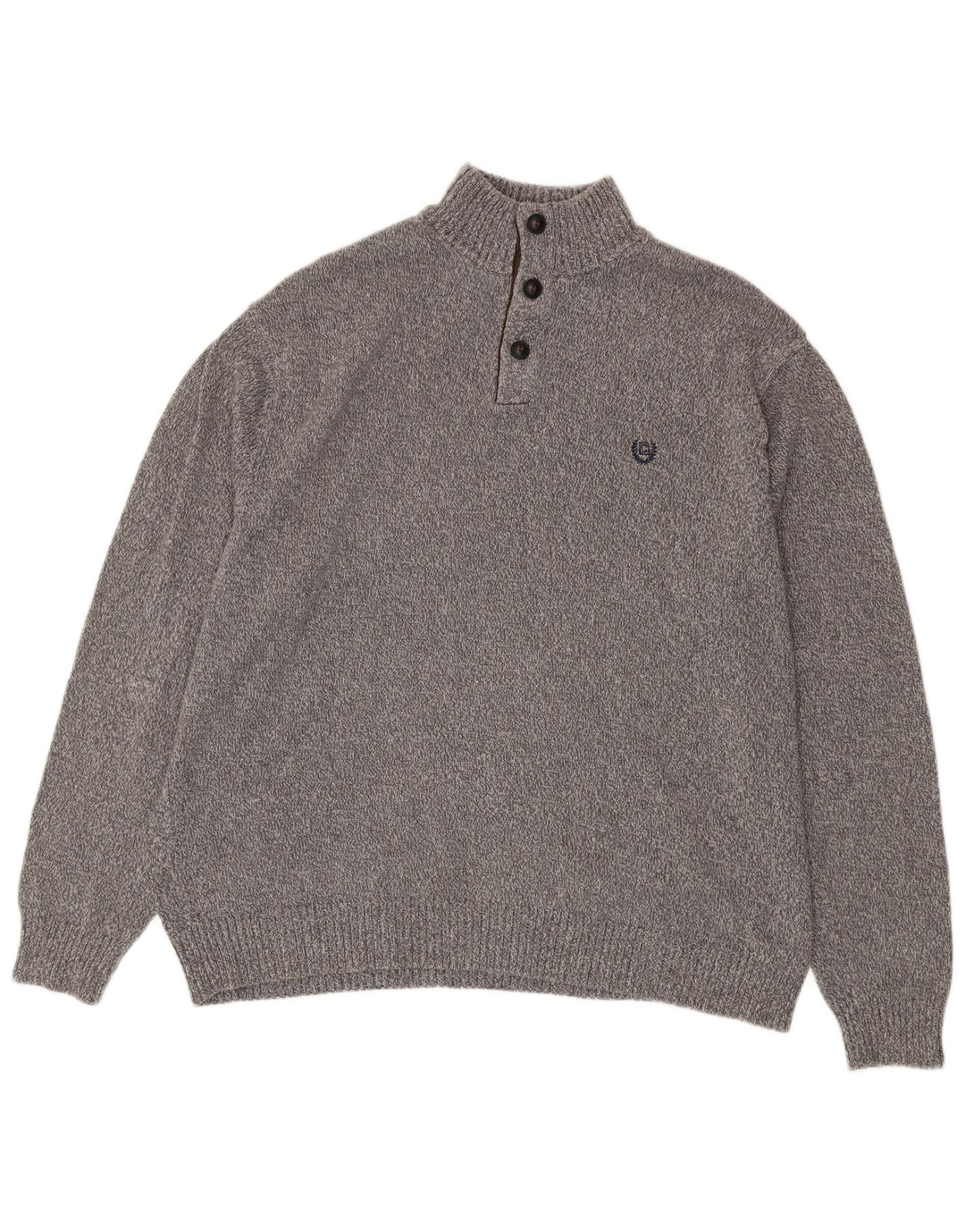 CHAPS Mens Button Neck Jumper Sweater 2XL Grey Cotton