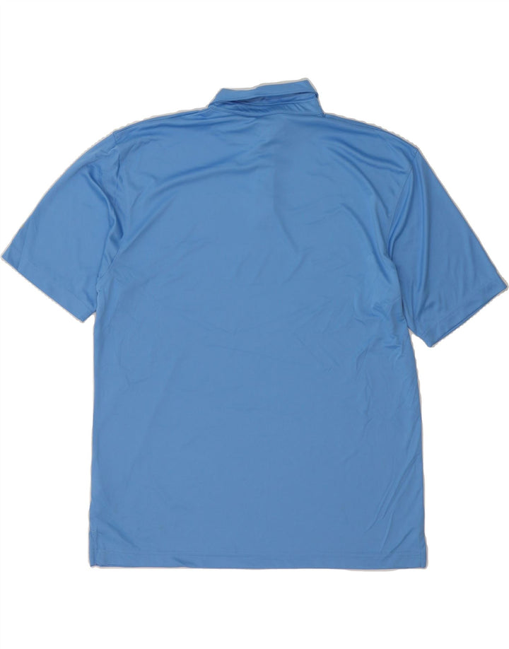 RUSSELL ATHLETIC Mens Graphic Polo Shirt UK 42/44 Large Blue Polyester Vintage Russell Athletic and Second-Hand Russell Athletic from Messina Hembry 