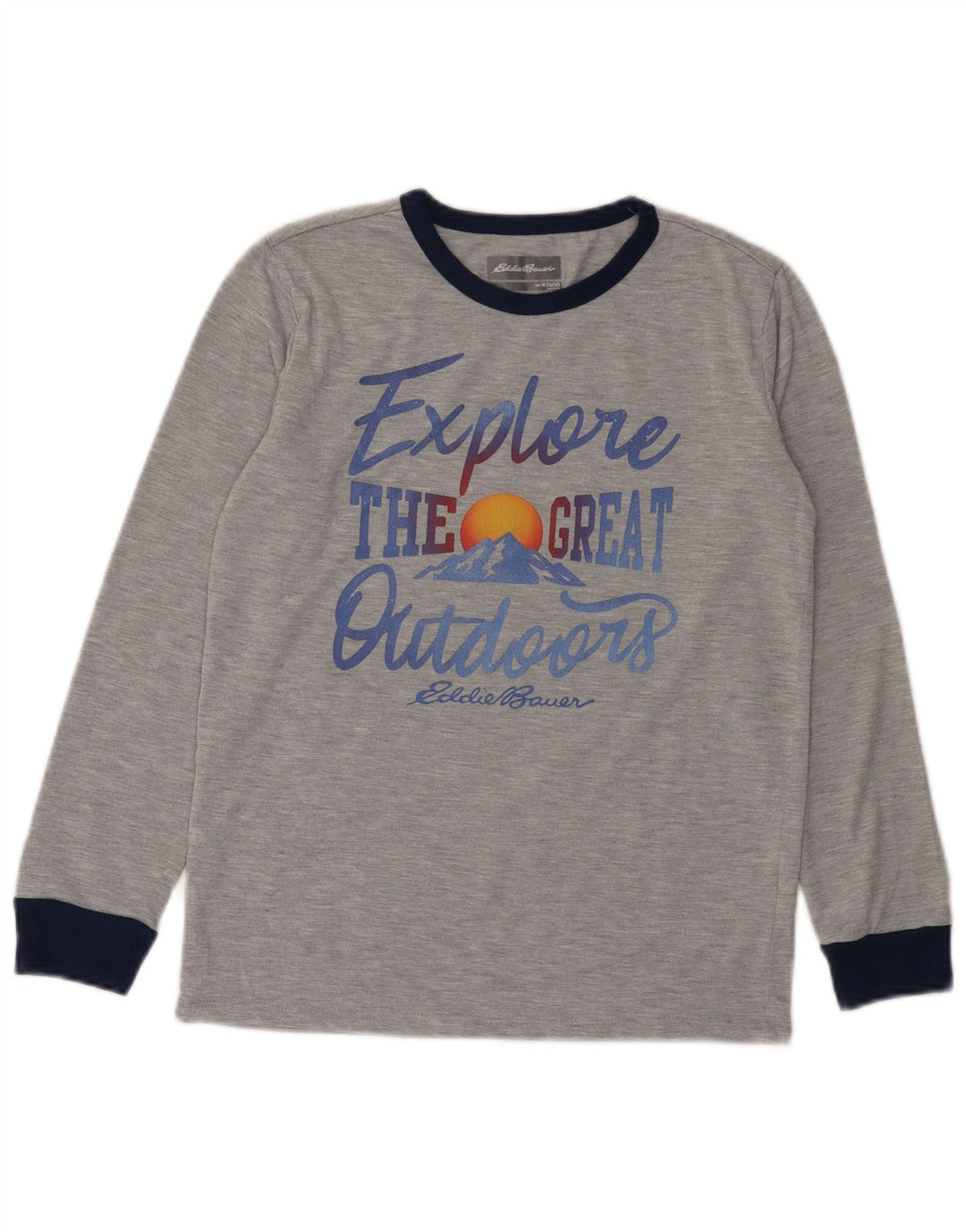 Eddie Bauer Boys Graphic Top Long Sleeve 10-11 Years Medium Grey Flecked