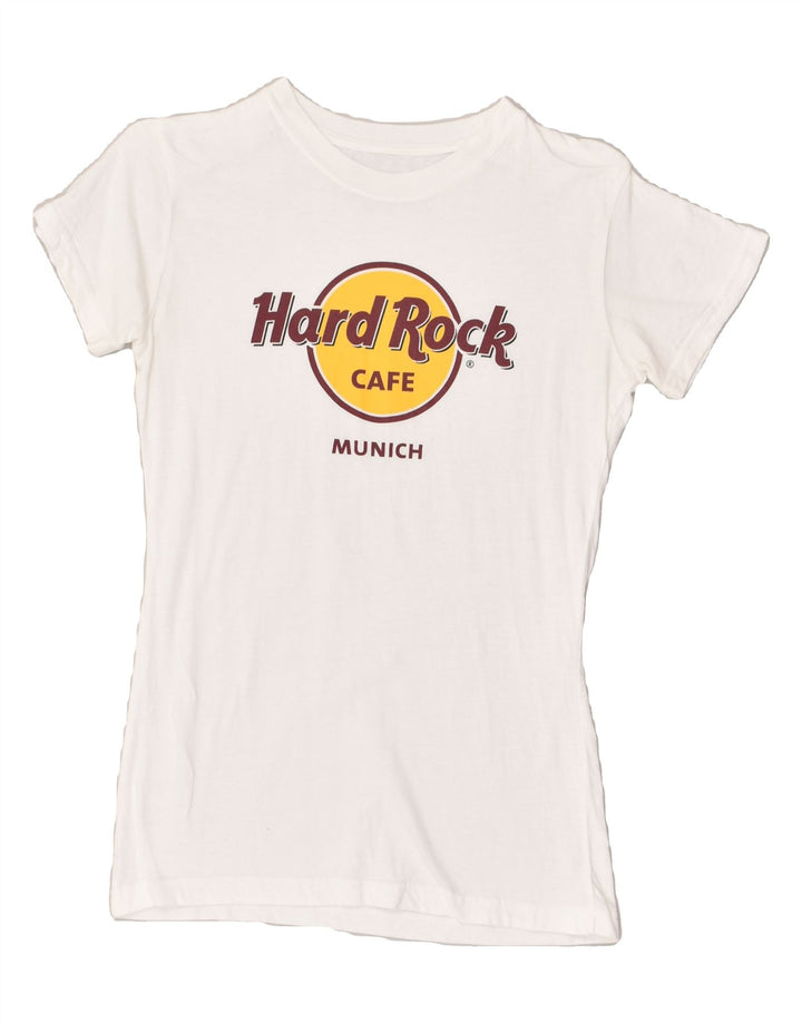 HARD ROCK CAFE Womens Munich Graphic T-Shirt Top UK 10 Small White Cotton | Vintage Hard Rock Cafe | Thrift | Second-Hand Hard Rock Cafe | Used Clothing | Messina Hembry 