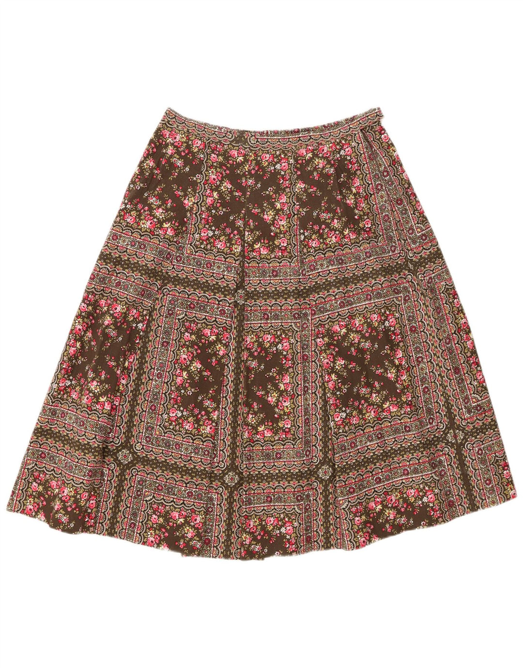 Vintage Womens A-Line Skirt W30 Medium Khaki Floral Cotton