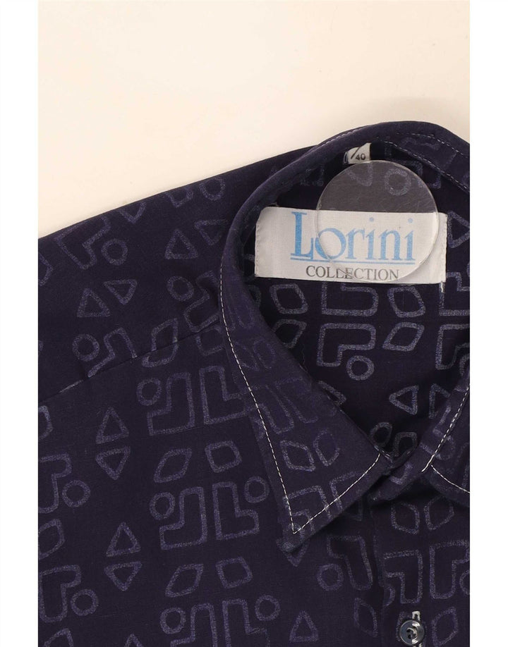 Vintage Mens Graphic Shirt Size 39/40 Medium Navy Blue Geometric