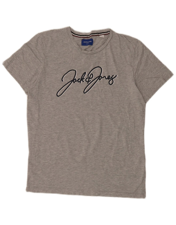 Jack & Jones Mens Graphic T-Shirt Top Small Grey Cotton