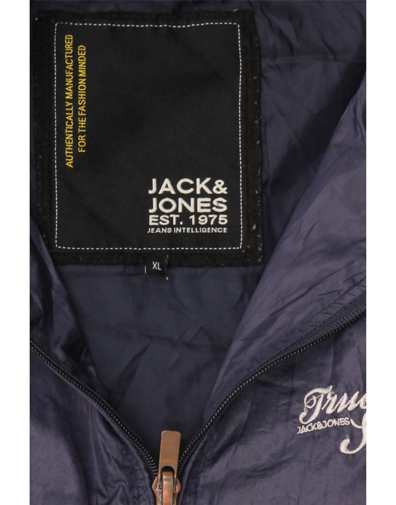 JACK & JONES Mens Graphic Bomber Jacket UK 42 XL Navy Blue Vintage Jack & Jones and Second-Hand Jack & Jones from Messina Hembry 