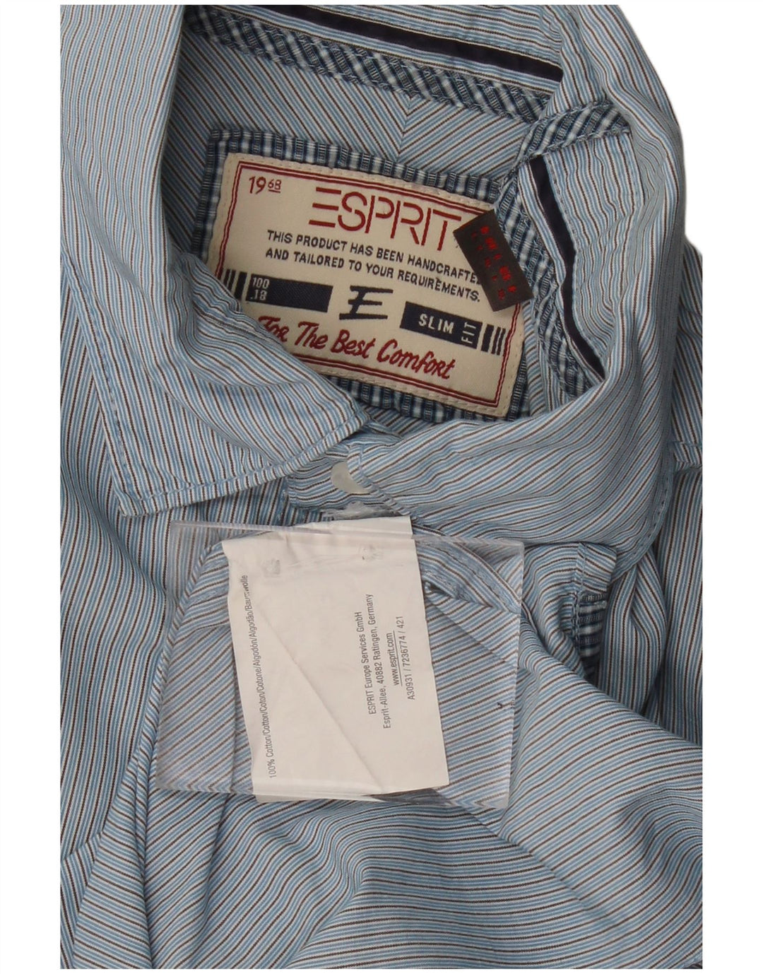 ESPRIT Mens Slim Fit Shirt Large Blue Pinstripe