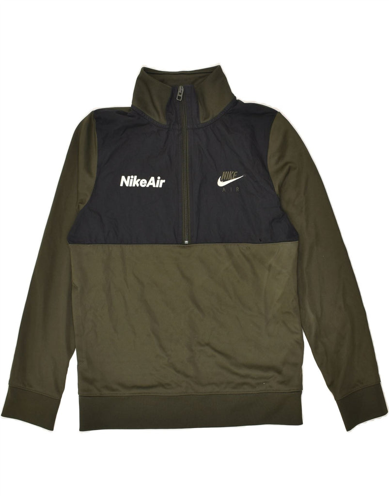 NIKE Boys Zip Neck Standard Fit Sweatshirt Jumper 12-13 Years Large Khaki | Vintage Nike | Thrift | Second-Hand Nike | Used Clothing | Messina Hembry 