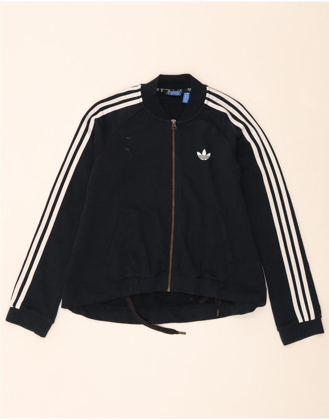 Adidas Womens Graphic Tracksuit Top Jacket UK 8 Small Black Cotton