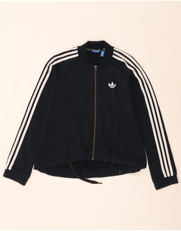 Adidas Womens Graphic Tracksuit Top Jacket UK 8 Small Black Cotton