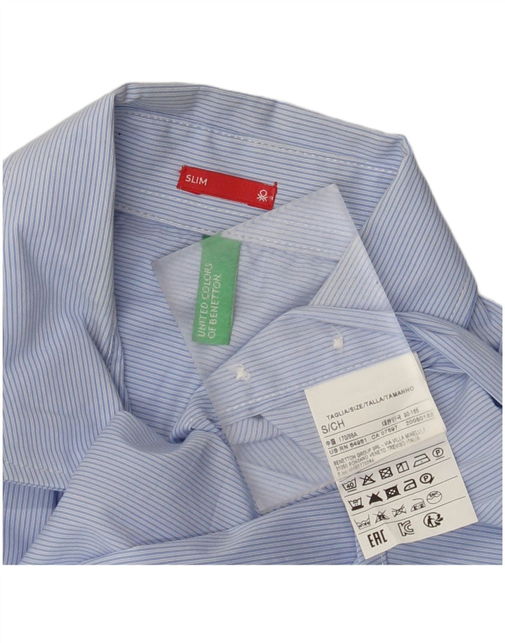 Benetton Mens Slim Shirt Small Blue Pinstripe Cotton