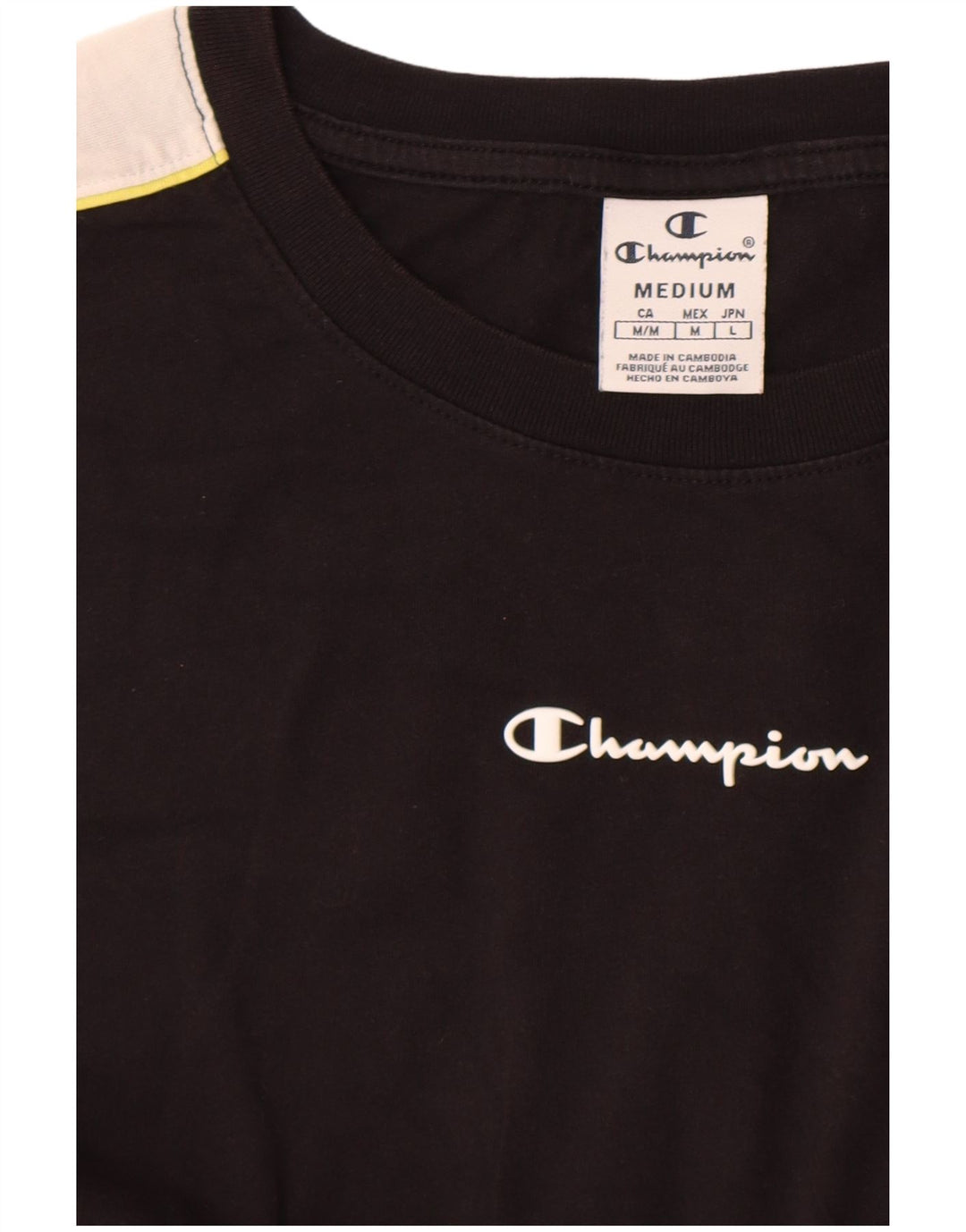 Champion Womens Crop Graphic T-Shirt Top UK 12 Medium Black Colourblock
