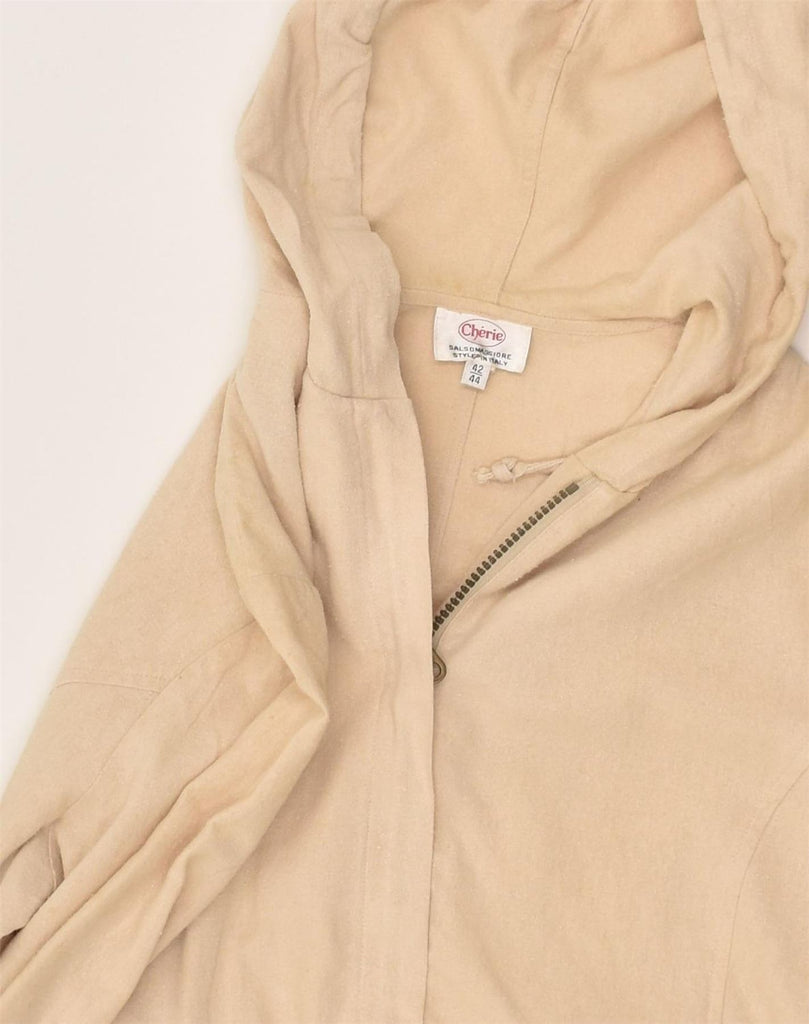 CHERIE Womens Hooded Bomber Jacket IT 42 Medium Beige | Vintage cherie | Thrift | Second-Hand cherie | Used Clothing | Messina Hembry 