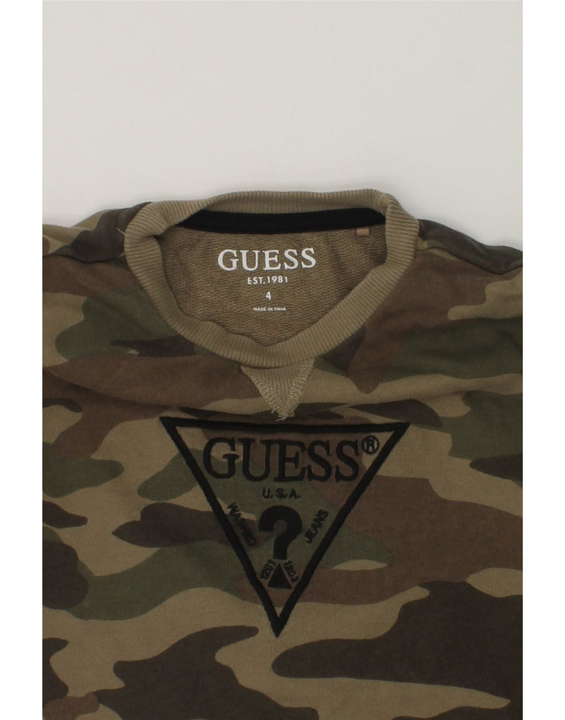 GUESS Boys Graphic Sweatshirt Jumper 3-4 Years Green Camouflage Cotton | Vintage Guess | Thrift | Second-Hand Guess | Used Clothing | Messina Hembry 