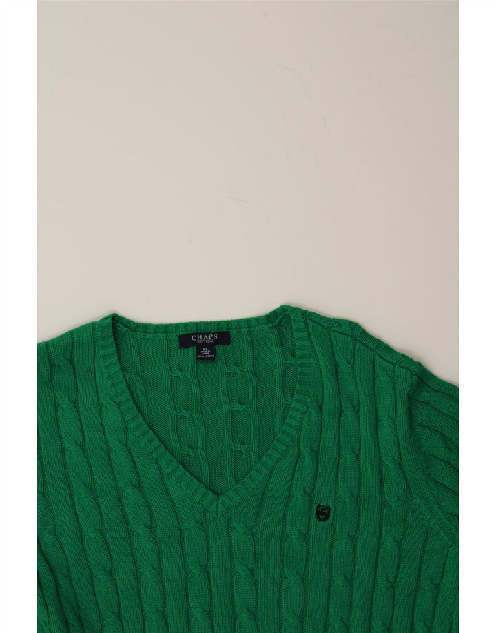 CHAPS Womens V-Neck Jumper Sweater UK 18 XL Green Cotton Vintage Chaps and Second-Hand Chaps from Messina Hembry 