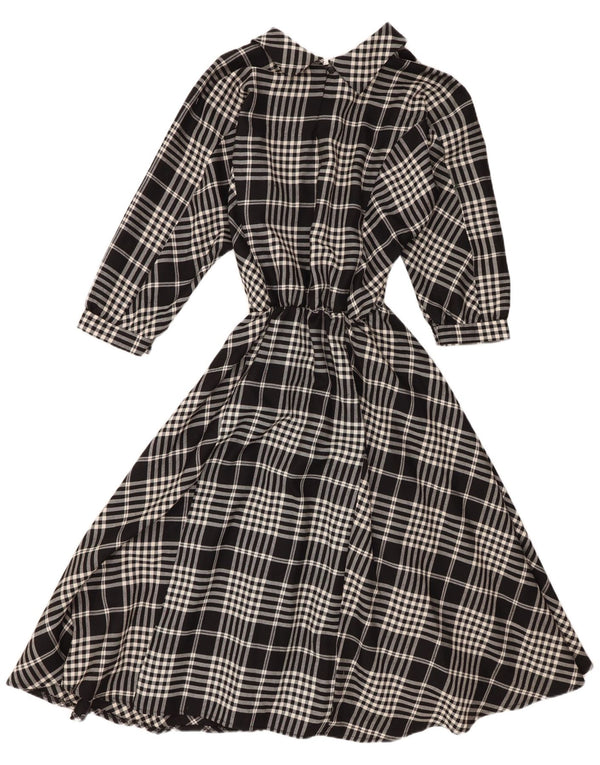 Vintage Womens Long Sleeve A-Line Dress UK 16 Large Black Plaid