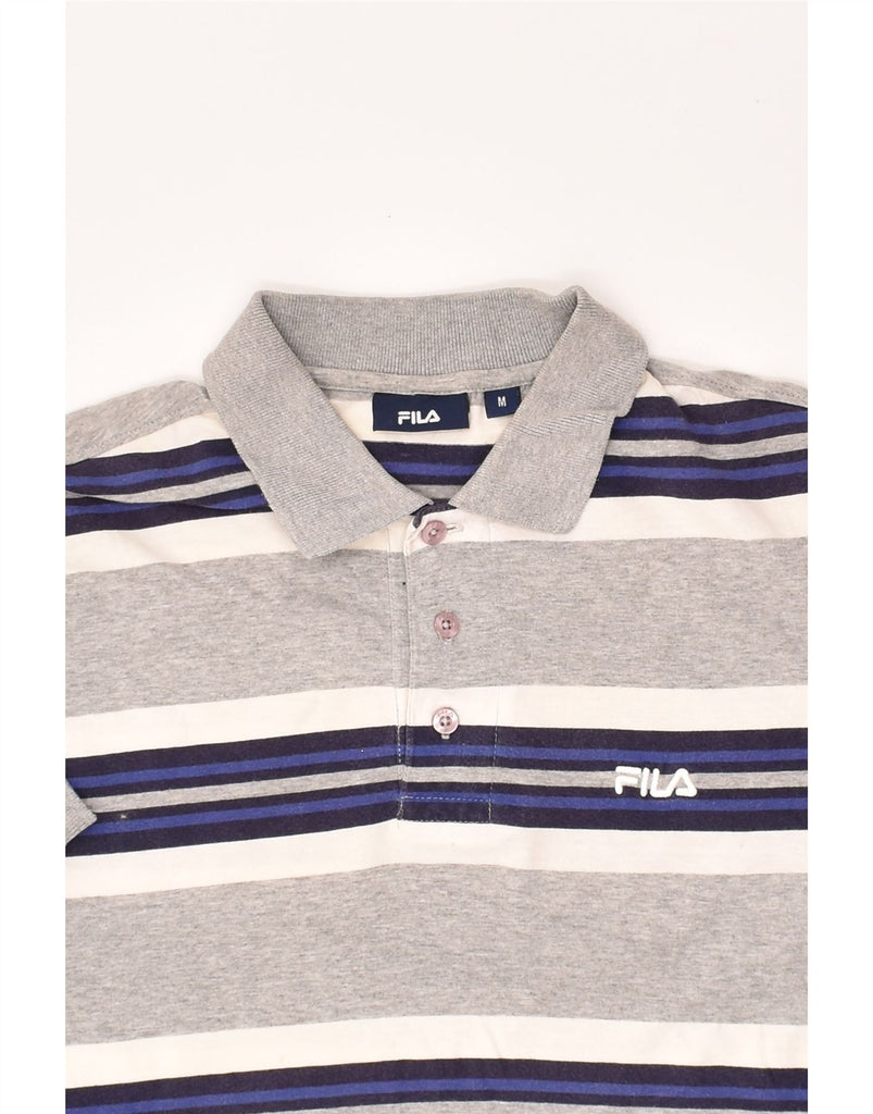 FILA Mens Polo Shirt Medium Grey Striped Cotton | Vintage Fila | Thrift | Second-Hand Fila | Used Clothing | Messina Hembry 