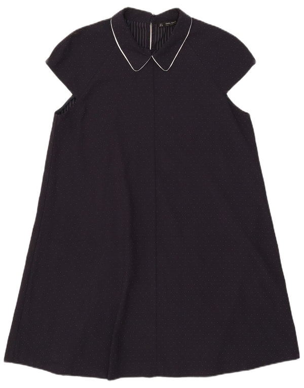 Zara Womens A-Line Dress UK 14 Large Navy Blue Spotted Polyester