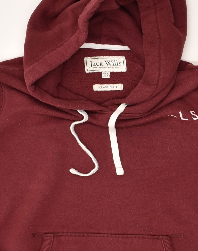 JACK WILLS Womens Classic Fit Graphic Hoodie Jumper UK 10 Small  Burgundy | Vintage Jack Wills | Thrift | Second-Hand Jack Wills | Used Clothing | Messina Hembry 