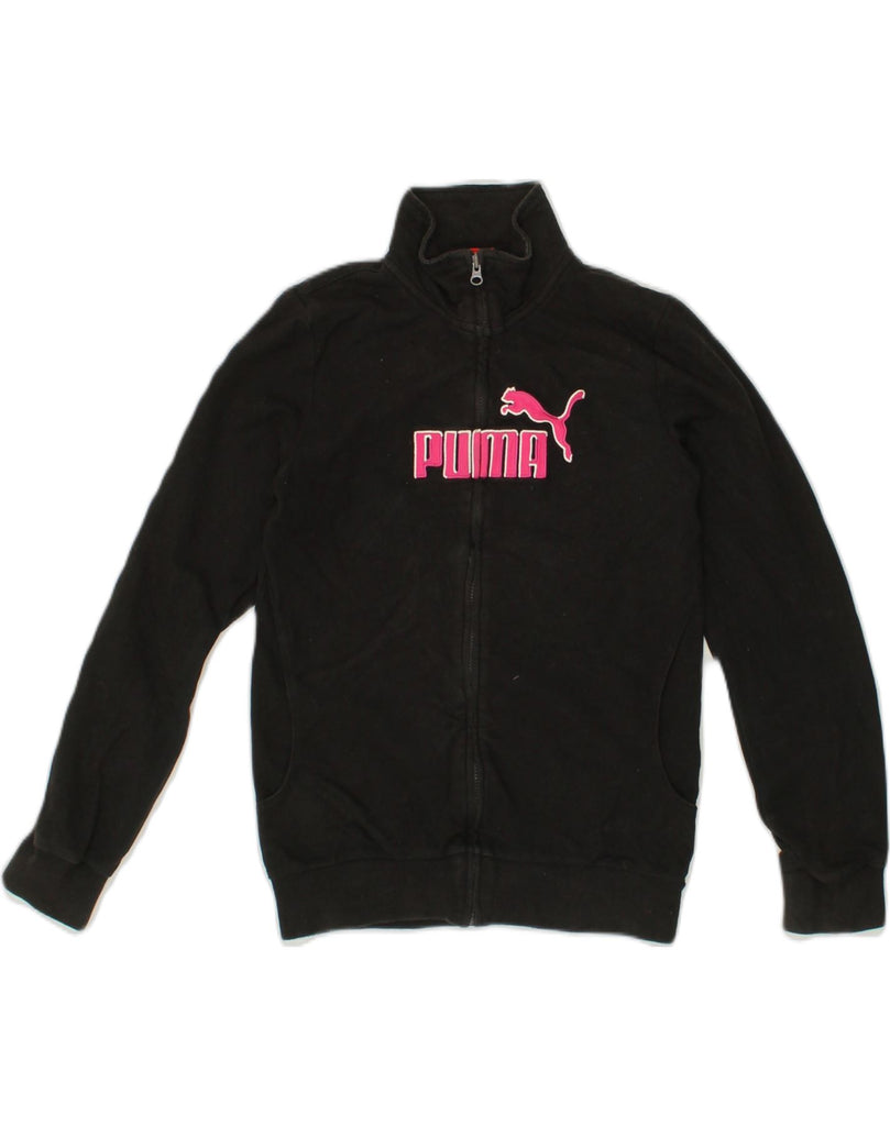 PUMA Womens Graphic Tracksuit Top Jacket UK 30/32 XS Black Cotton | Vintage Puma | Thrift | Second-Hand Puma | Used Clothing | Messina Hembry 