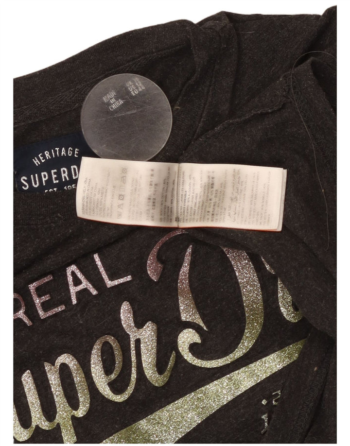 SUPERDRY Womens Graphic T-Shirt Top UK 16 Large Grey Flecked Cotton