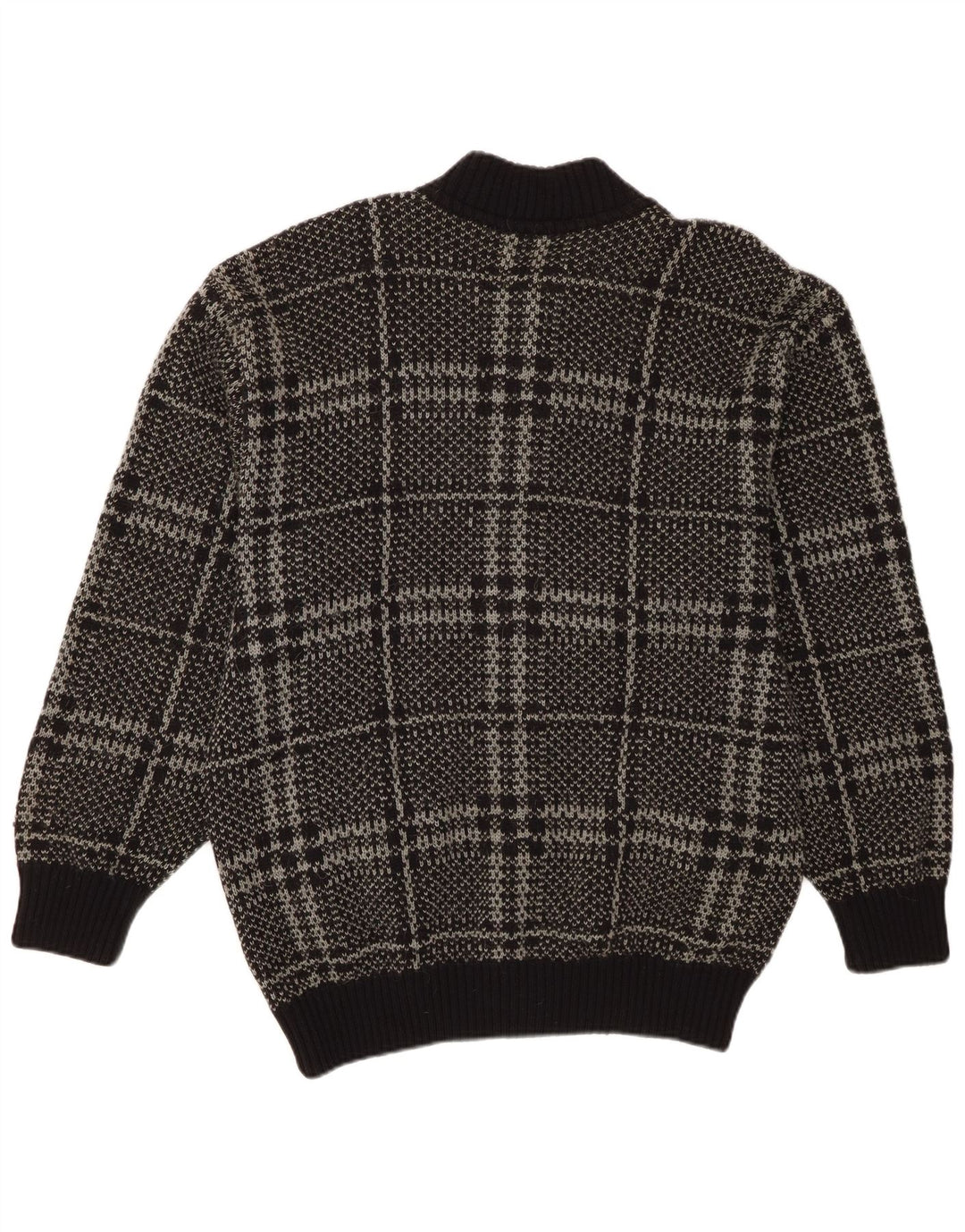 Vintage Mens Cardigan Sweater IT 52 Large Black Check Wool