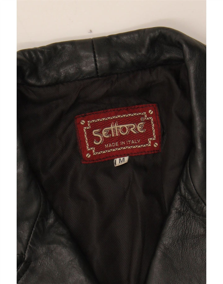 SETTORE Womens Leather Coat UK 14 Medium Black Leather Vintage Settore and Second-Hand Settore from Messina Hembry 