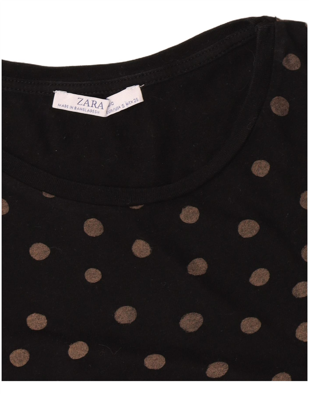 Zara Womens T-Shirt Top UK 10 Small Black Polka Dot