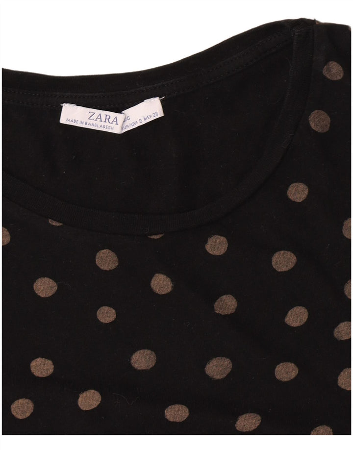 Zara Womens T-Shirt Top UK 10 Small Black Polka Dot