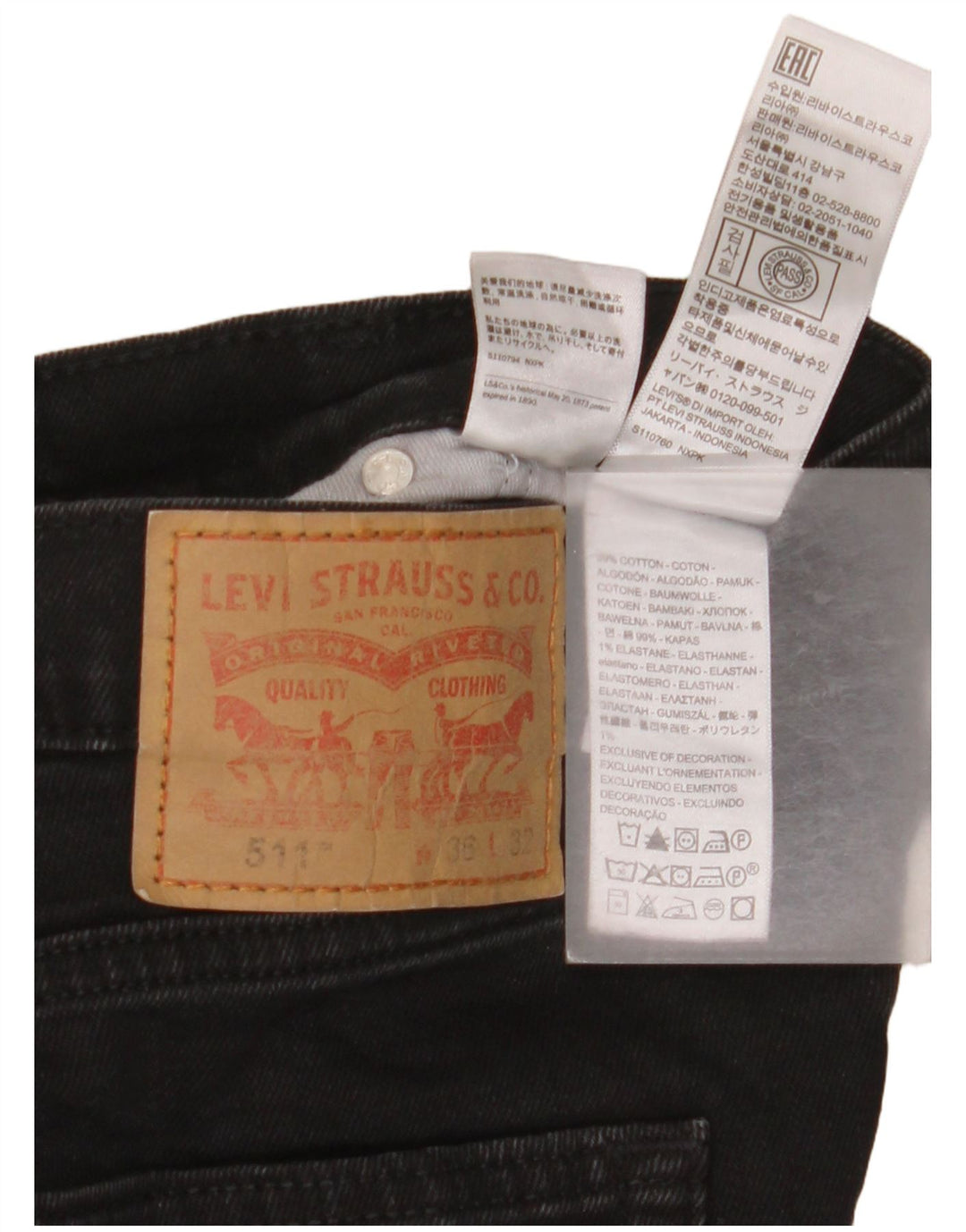 Levi's Mens 511 Slim Jeans W36 L32 Black Cotton