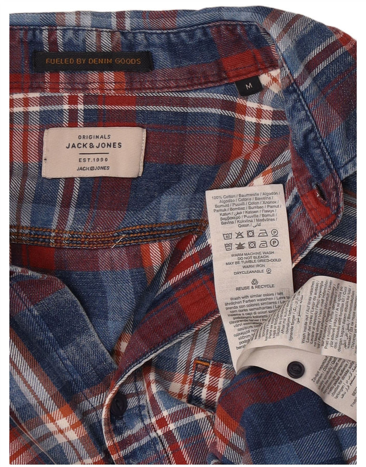 Jack & Jones Mens Denim Shirt Medium Navy Blue Check Cotton