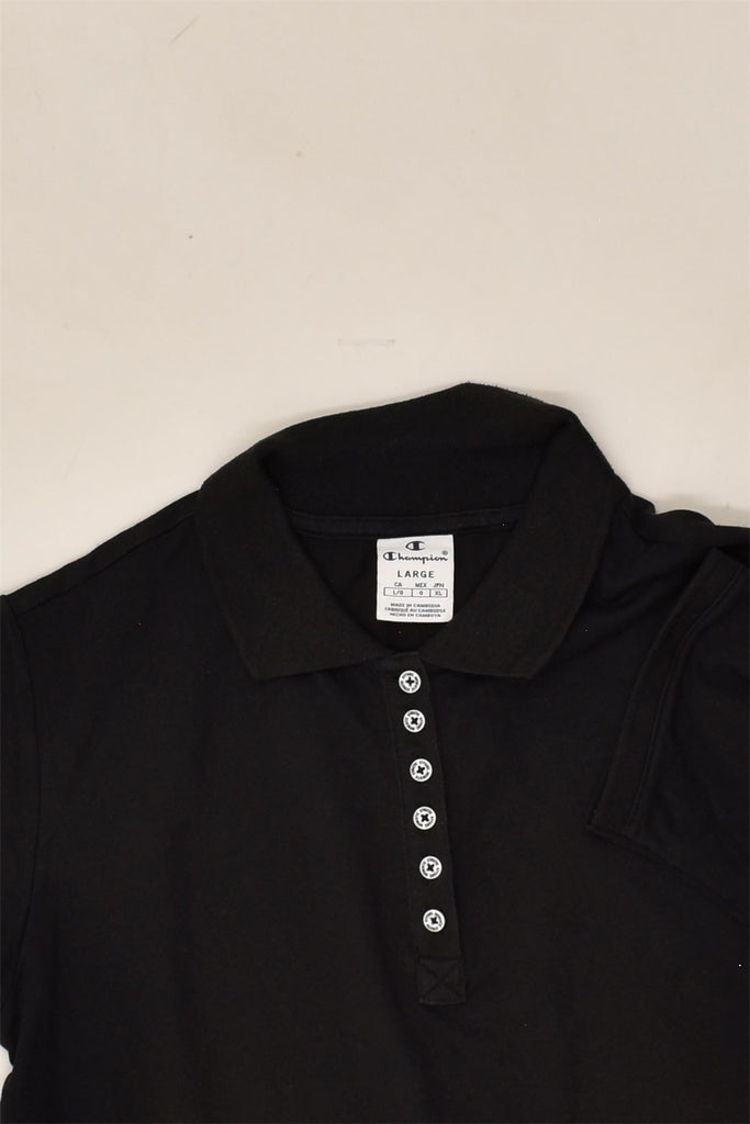 CHAMPION Womens Polo Shirt UK 14 Large Black | Vintage Champion | Thrift | Second-Hand Champion | Used Clothing | Messina Hembry 