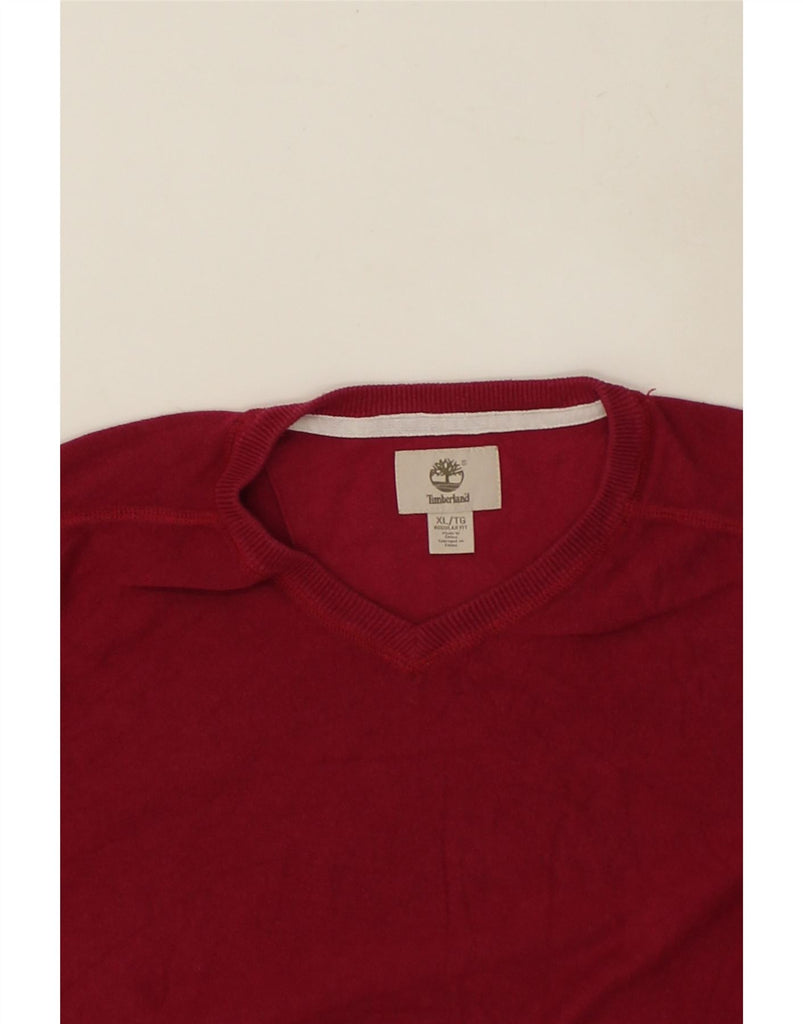 TIMBERLAND Mens V-Neck Jumper Sweater XL Red Cotton | Vintage Timberland | Thrift | Second-Hand Timberland | Used Clothing | Messina Hembry 