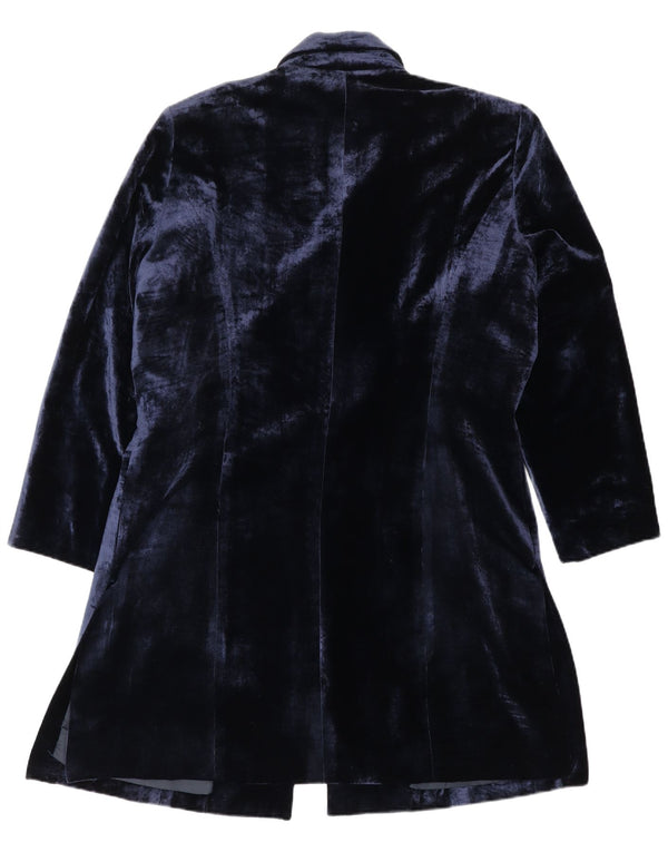 Hardy Amies Womens Longline Velvet Blazer Jacket EU 46 XL Navy Blue Acrylic