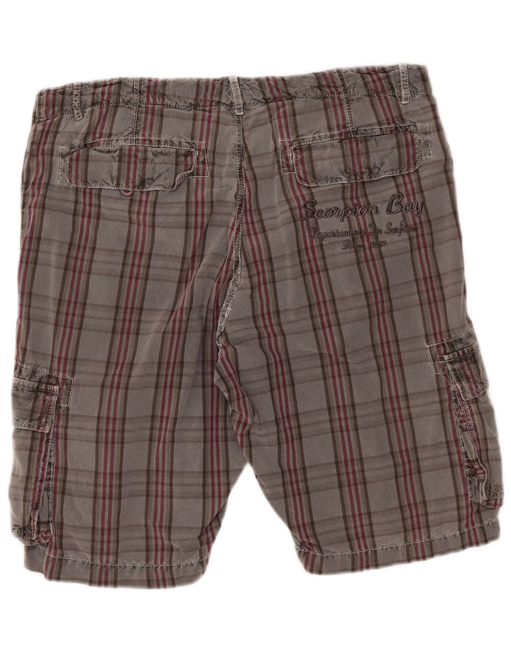Scorpion Bay Mens Cargo Shorts W36 Large Grey Check Cotton