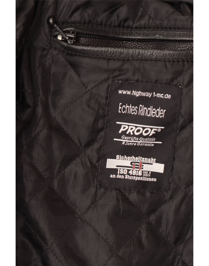 Highway 1 Mens Leather Biker Jacket Size 60 4XL Black Leather