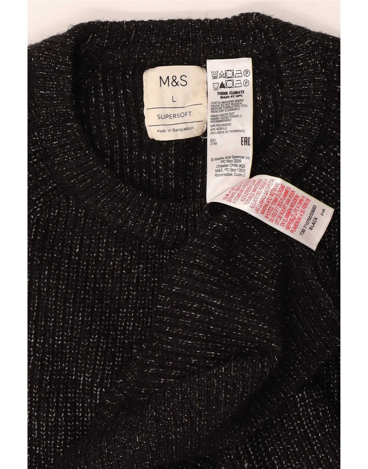 Marks & Spencer Mens Crew Neck Jumper Sweater Large Black Flecked Polyamide