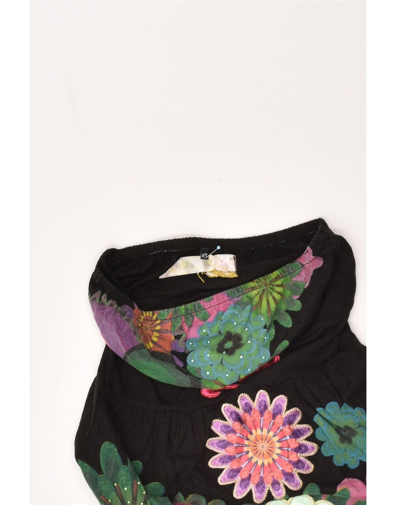 DESIGUAL Womens Strapless Top UK 4 XS Black Floral Cotton | Vintage Desigual | Thrift | Second-Hand Desigual | Used Clothing | Messina Hembry 