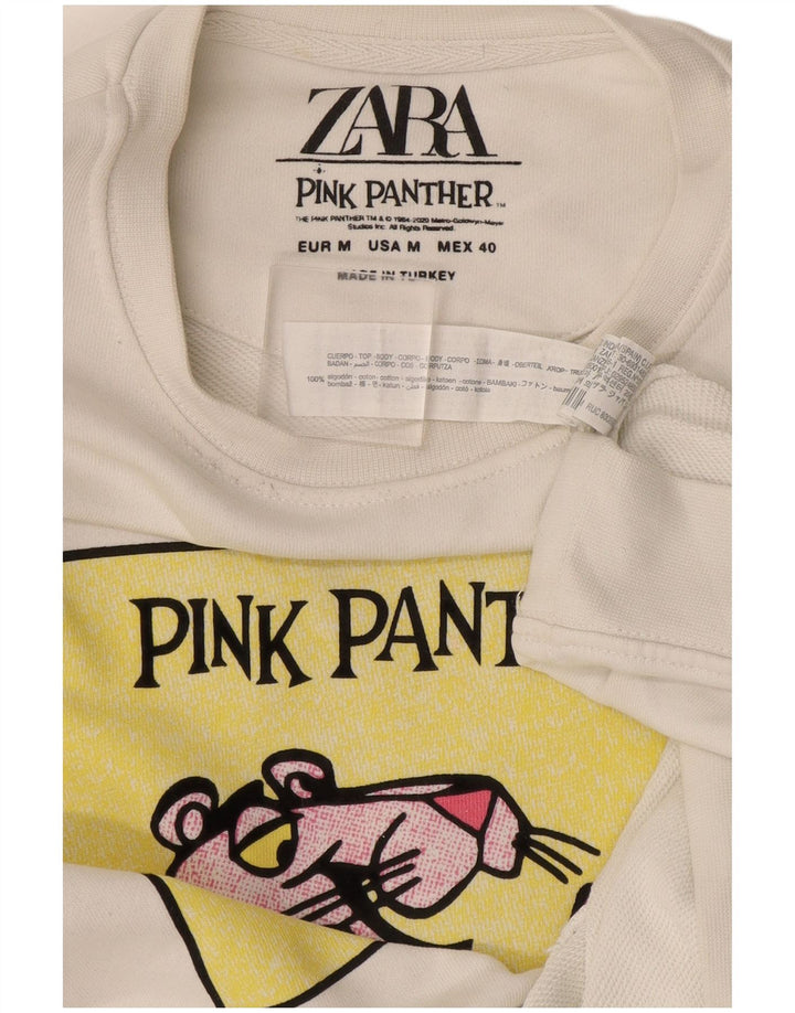 Zara Mens Pink Panther Graphic Sweatshirt Jumper Medium White Cotton