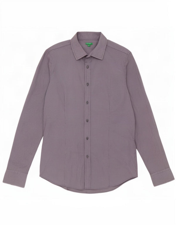 Benetton Mens Shirt Medium Blue Pinstripe