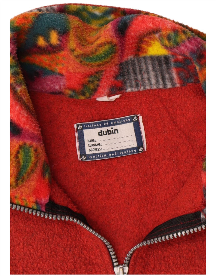 Dubin Mens Zip Neck Fleece Jumper Large Red Geometric